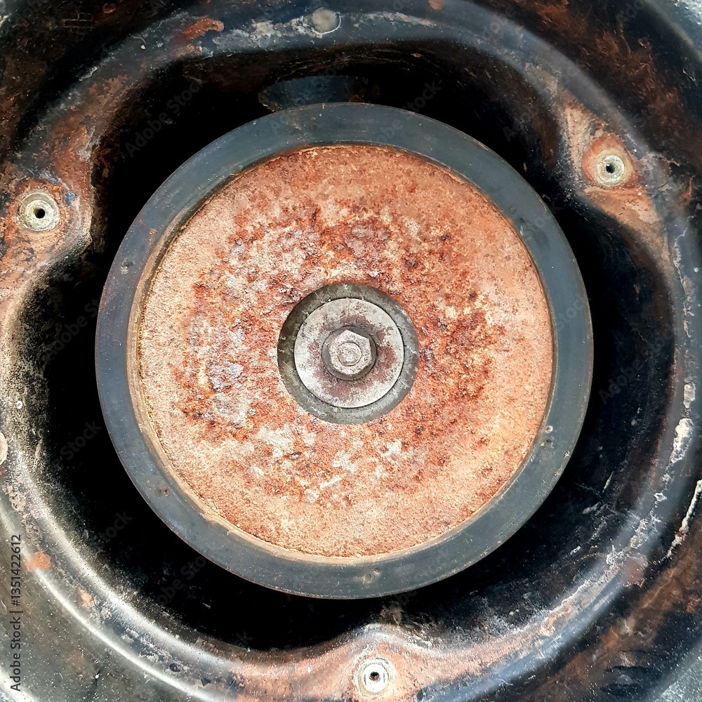 Old rusty wheel of a car. Abstract background and texture for design.