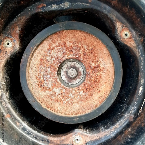 Obraz na płótnie Old rusty wheel of a car. Abstract background and texture for design. w salonie