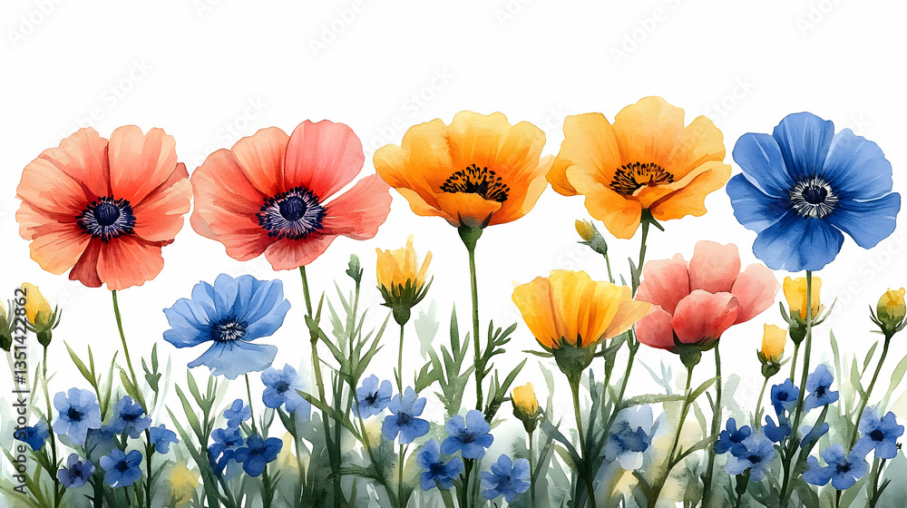 Fototapeta premium Colorful Watercolor Floral Border Design