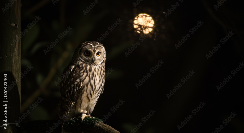 Fototapeta premium Owl Perched at Night Underneath the Light From the Moon