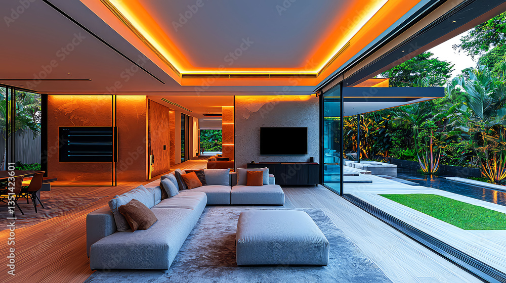 Fototapeta premium Luxury Modern Villa Interior Design: A Tranquil and Sophisticated Living Space