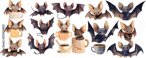 baby bat watercolor clipart