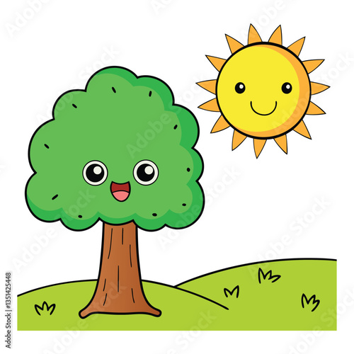 funny cartoon tree with sun