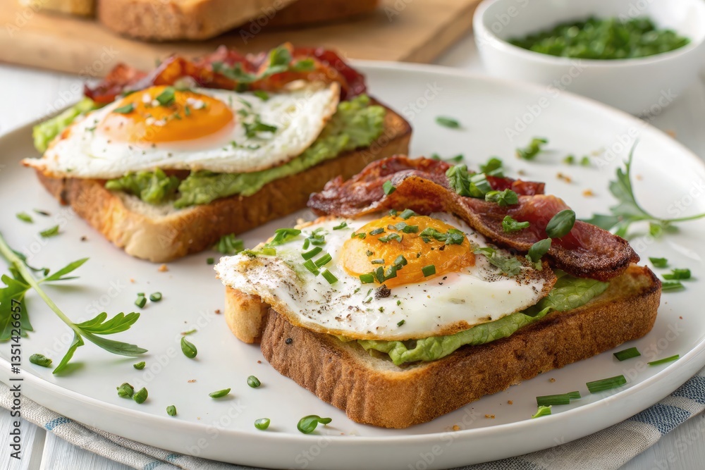Delicious Breakfast Featuring Eggs and Bacon on Toast Generative AI Delicious Breakfast Featuring Eggs and Bacon on Toast Generative AI