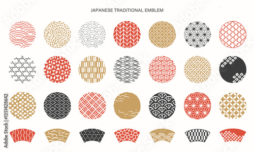 和柄のフレームとシンボルセット／手書きの和風デザイン