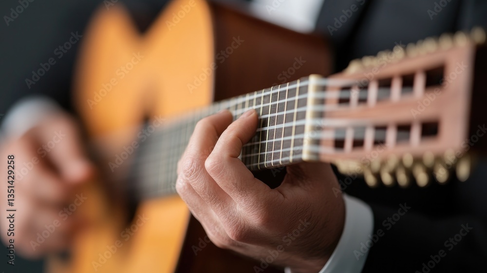 Fototapeta premium capture close-up photograph of musician hand playing exotic traditional instrument ensuring all details in strings