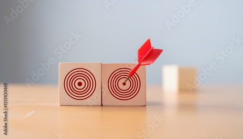 target audience targeting concept red arrow hits a target circle on red wooden cube market research bulls eye marketing high advertising efficiency