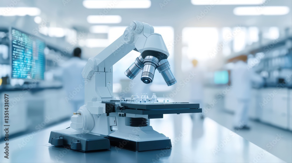 Modern Laboratory Microscope with Scientific Background Modern Laboratory Microscope with Scientific Background