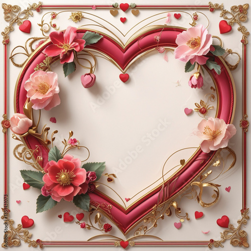 frame with flowers and hearts