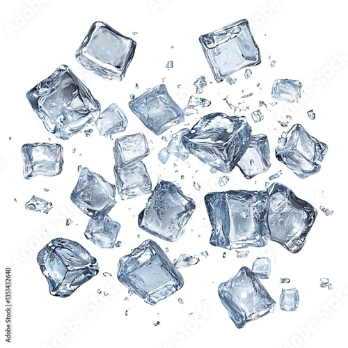 falling ice cubes isolated on transparent background