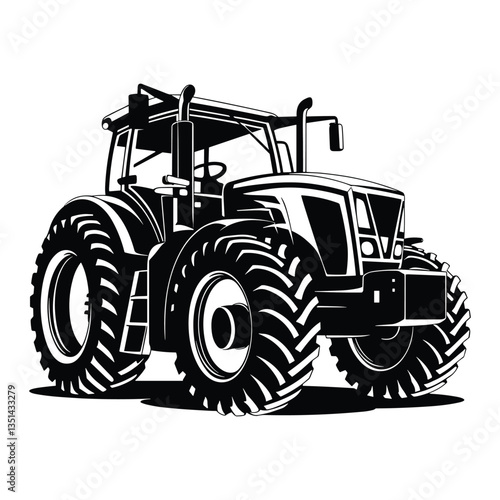 Black and white tractor illustration for farming and agricultural purposes