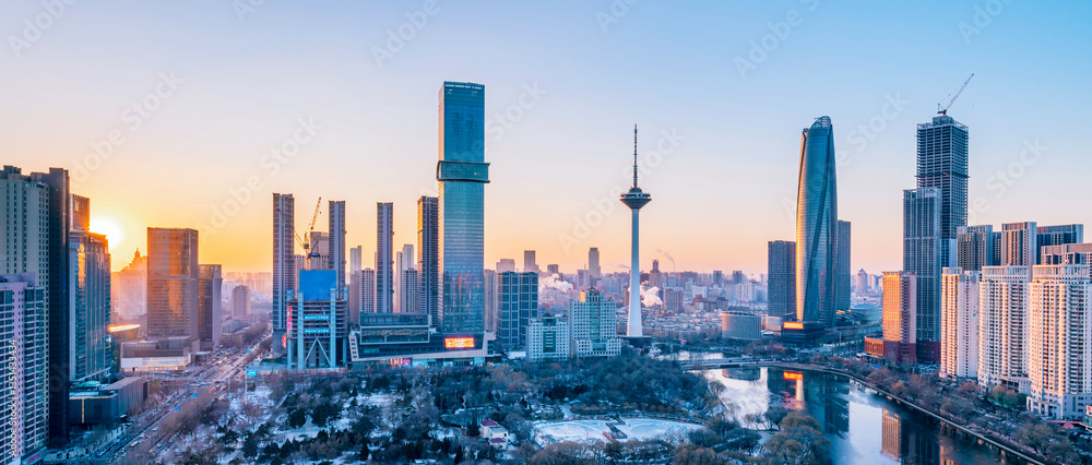 Fototapeta premium High Angle View of TV Tower and Youth Park City Skyline in Shenyang, Liaoning Province, China