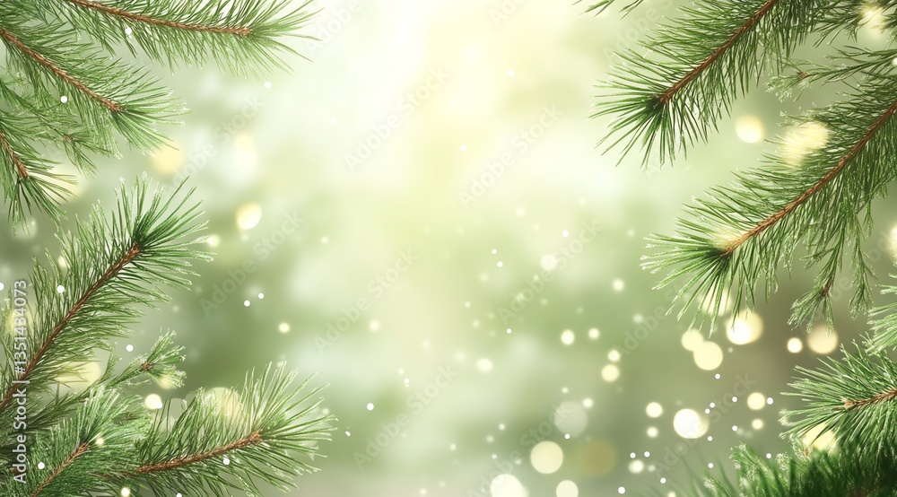 Captivating Evergreen Pine Branches Framed by Soft Dreamy Background Captivating Evergreen Pine Branches Framed by Soft Dreamy Background
