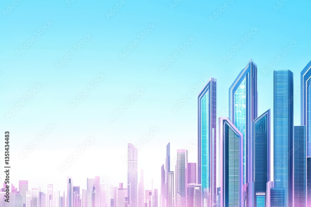 Obraz premium Futuristic Cityscape with Skyscrapers and Blue Sky
