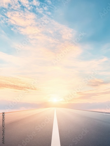 Endless horizon road beneath a tranquil sky, promising journeys and new beginnings at sunrise