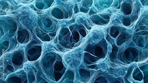A complex network of intertwining bacterial biofilm forming intricate patterns on a moist surface 