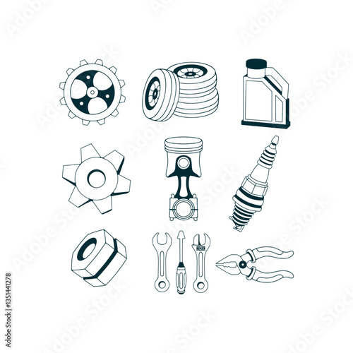 School subject: mechanical engineering line art 