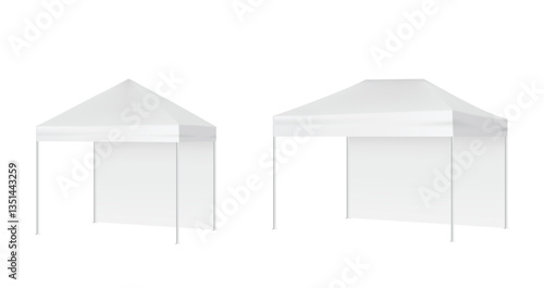 Set of 3d One Wall Pop Up Canopy Tents Mockups For Outdoor Party Or Events, Square And Rectangular. Vector Illustration