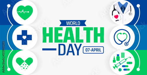 World Health Day background banner or poster design template. observed every year in  April. Holiday concept. Use to any Template, card, poster, placard, template.