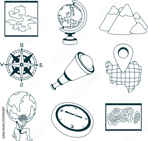 School subject: geography line art 