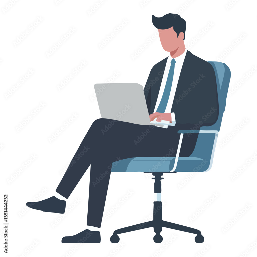 vector business manager sitting working with laptop vector business manager sitting working with laptop