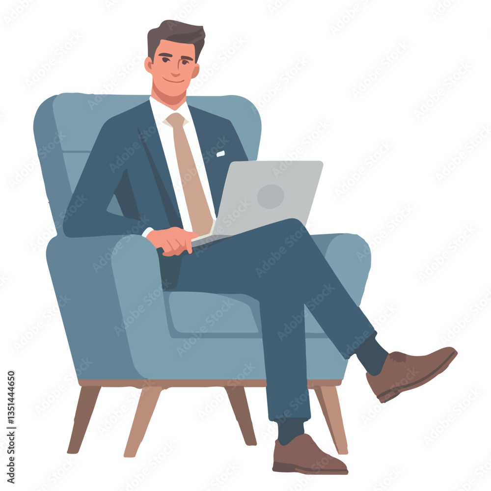 vector business manager sitting working with laptop vector business manager sitting working with laptop