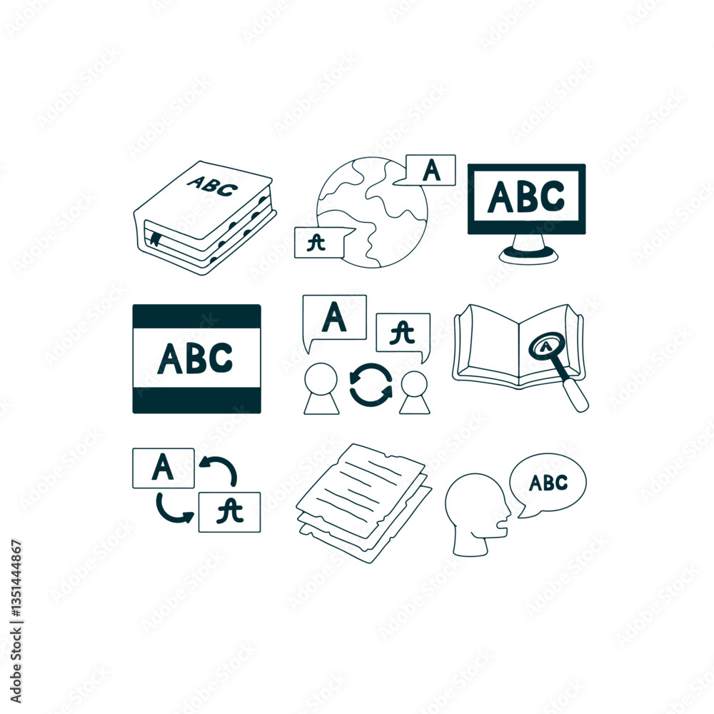 School subject: language line art School subject: language line art