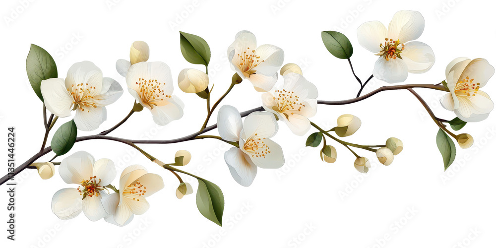 Fototapeta premium Tropical spring floral watercolor featuring green leaves and flowers, isolated on transparent, perfect for greeting or wedding card decoration