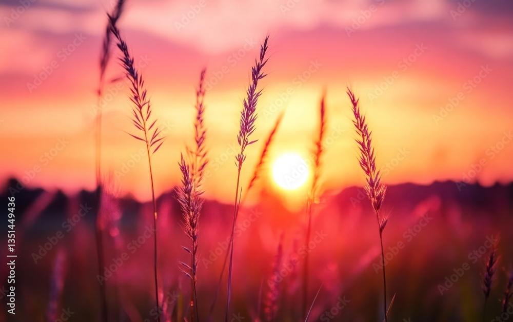 Tall grass silhouettes against a vibrant red and orange sunset Tall grass silhouettes against a vibrant red and orange sunset