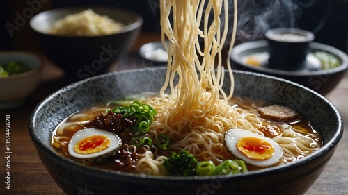 Steaming Bowl of Authentic Japanese Ramen with Egg and Noodles