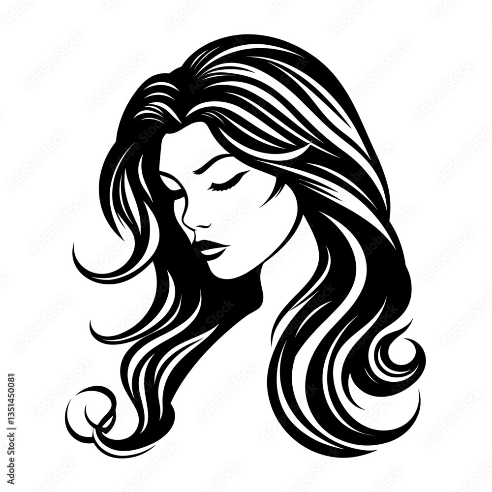 Elegant black and white portrait illustration of a woman, perfect for beauty and fashion designs. Elegant black and white portrait illustration of a woman, perfect for beauty and fashion designs.