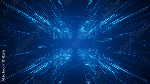 This image showcases a lively blue abstract technology-themed background. The design incorporates a network grid in different shades of blue, resulting in a dynamic and energetic visual impression