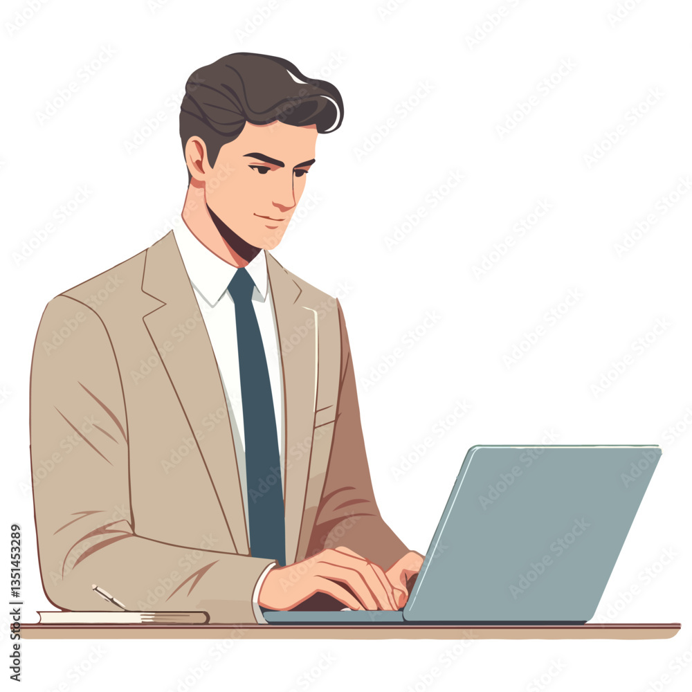 vector business manager sitting working with laptop vector business manager sitting working with laptop