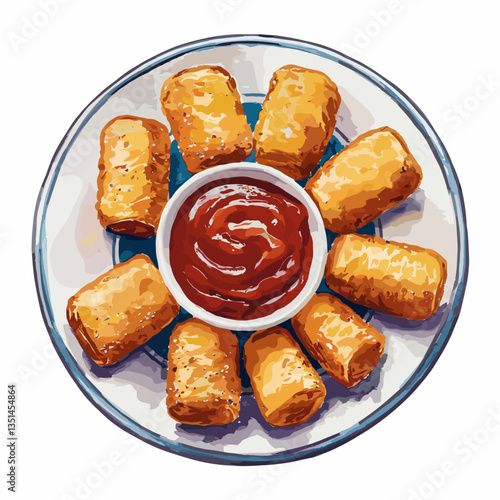 Watercolor Tater Tots with Ketchup Dipping Sauce