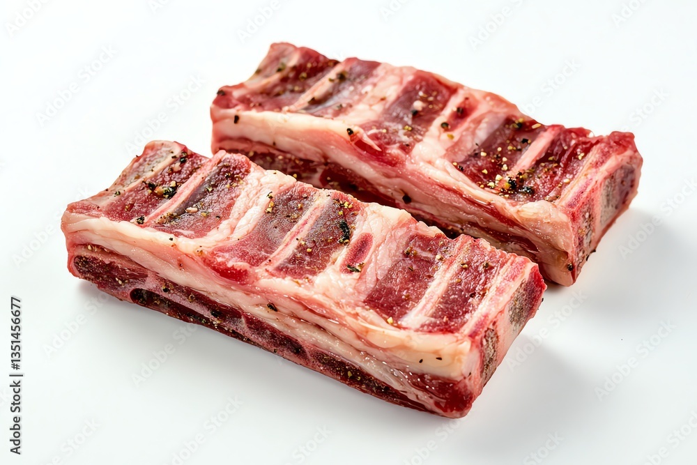 Raw Beef Short Ribs Ready for Cooking on a White Background Raw Beef Short Ribs Ready for Cooking on a White Background