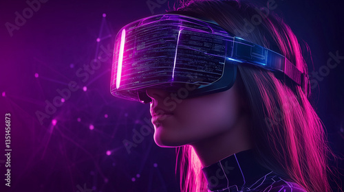 Female IT specialist learns to analyze code and data technology, cyber security, impact of artificial intelligence augmented reality, side profile, copy space. AI generation	