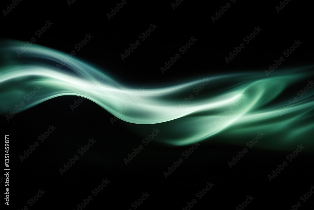 Obraz premium Abstract Teal Smoke Wave Dark Background, Elegant Swirls, Flowing Design