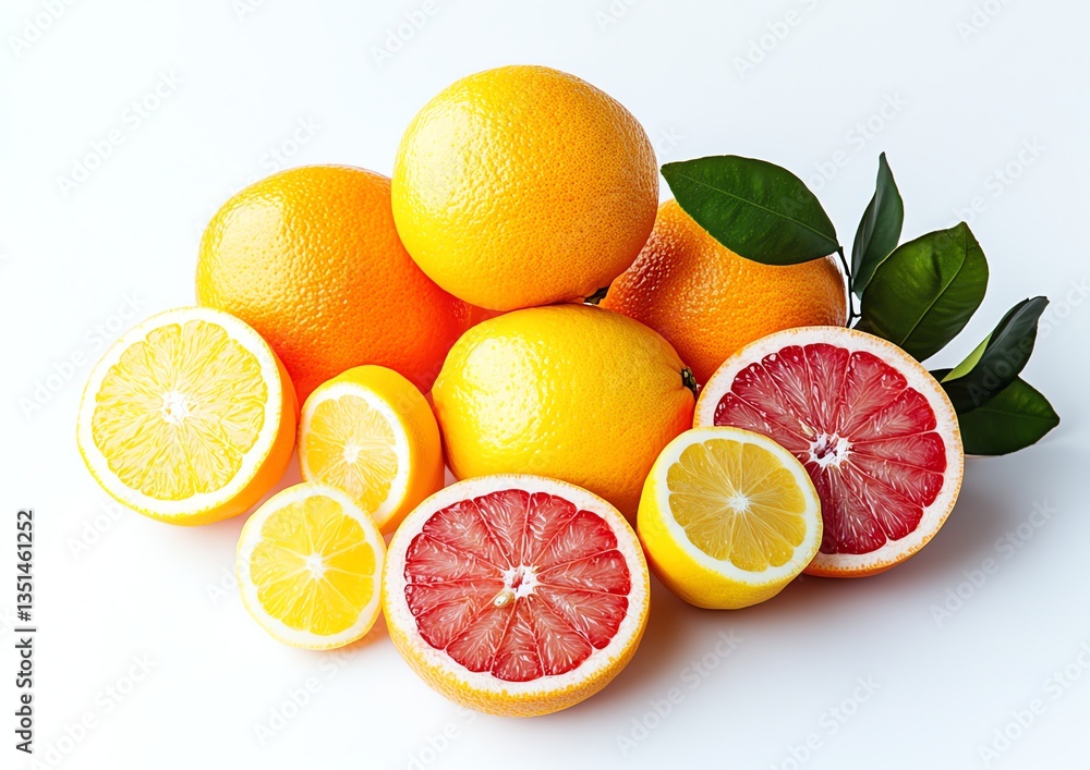 Fototapeta premium Fresh Citrus Fruits Still Life Featuring Oranges, Lemons and Grapefruit