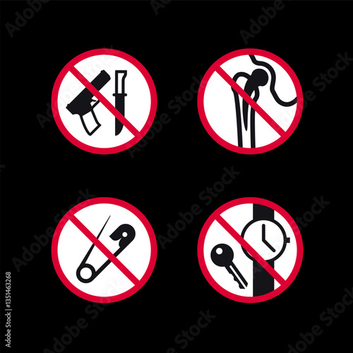 Prohibited signs, forbidden round stickers set, vector icons.