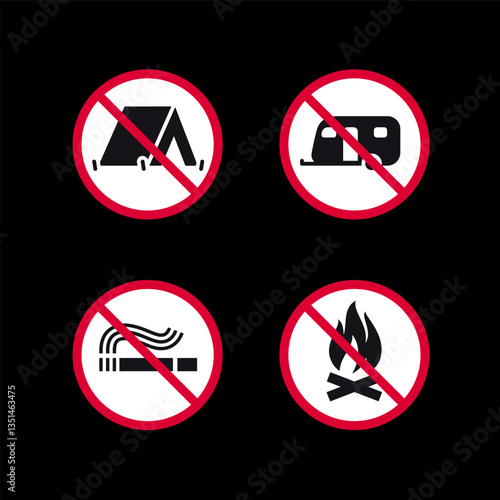 Prohibited signs, forbidden round stickers set, vector icons.