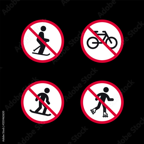 Prohibited signs, forbidden round stickers set, vector icons.