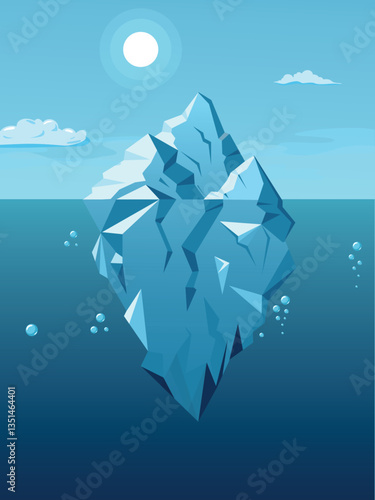 Iceberg polygonal illustration, sea ice berg, underwater ice, abstract ice floe, glacier vector picture.