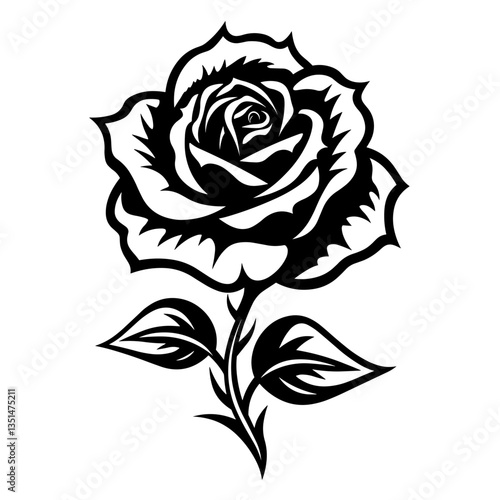 Elegant black and white rose illustration, perfect for botanical and romantic designs.