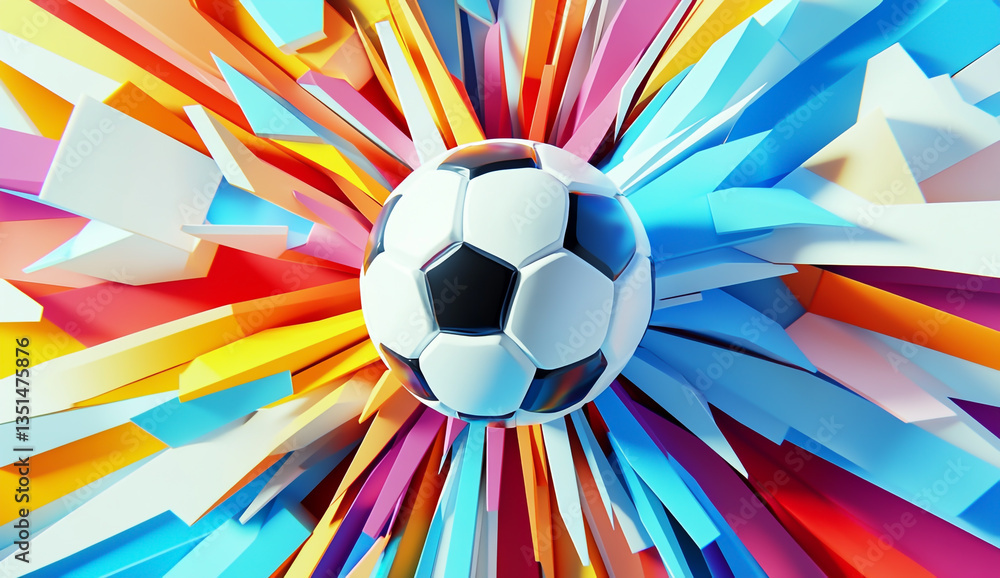 3D Soccer Ball with Colorful Rays and Geometric Shapes in an Abstract Design 3D Soccer Ball with Colorful Rays and Geometric Shapes in an Abstract Design