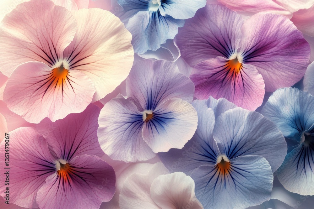 Beautiful pastel pansies background with soft colors, showcasing delicate petals in shades of pink, purple, and blue, perfect for spring themed designs and floral arrangements Beautiful pastel pansies background with soft colors, showcasing delicate petals in shades of pink, purple, and blue, perfect for spring themed designs and floral arrangements