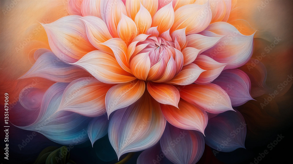 Close-up view of the dahlia's petals, highlighting the delicate lines and soft gradients.