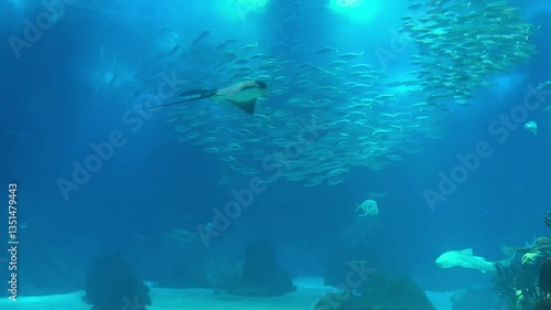 School of Fish Swimming Underwater