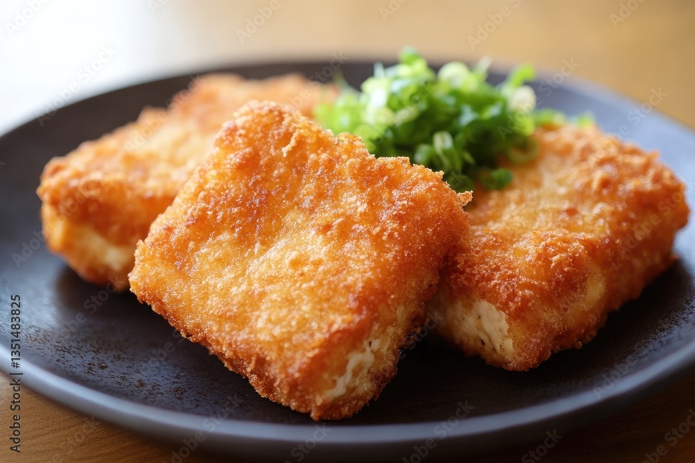 A plate of agedashi tofu with a crispy exterior A plate of agedashi tofu with a crispy exterior