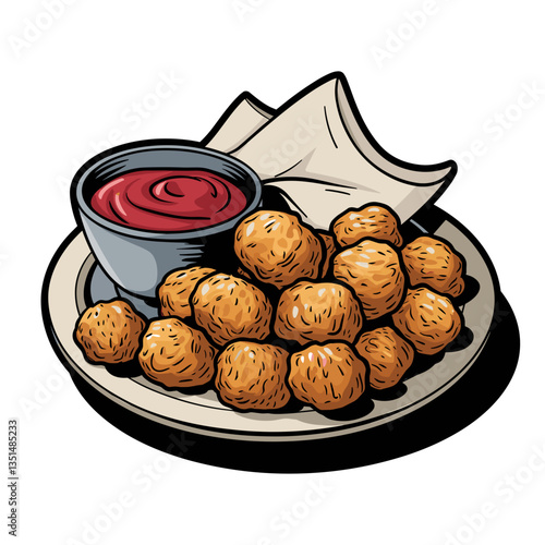 Cartoon Tater Tots with Ketchup on Plate