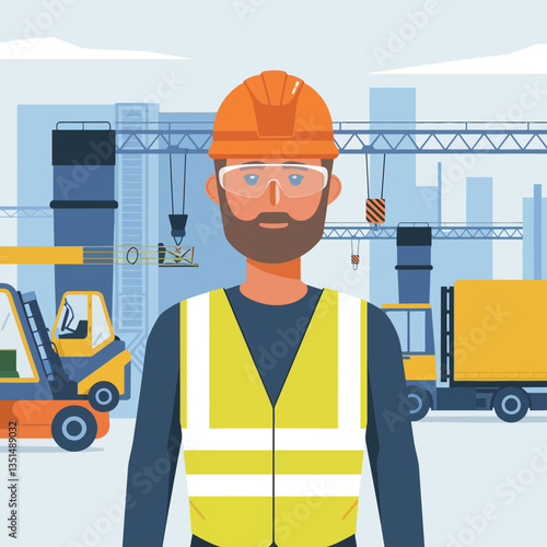 2d vector illustration colorful machine , worker and Industry and its development technology, factories and production lines icon
